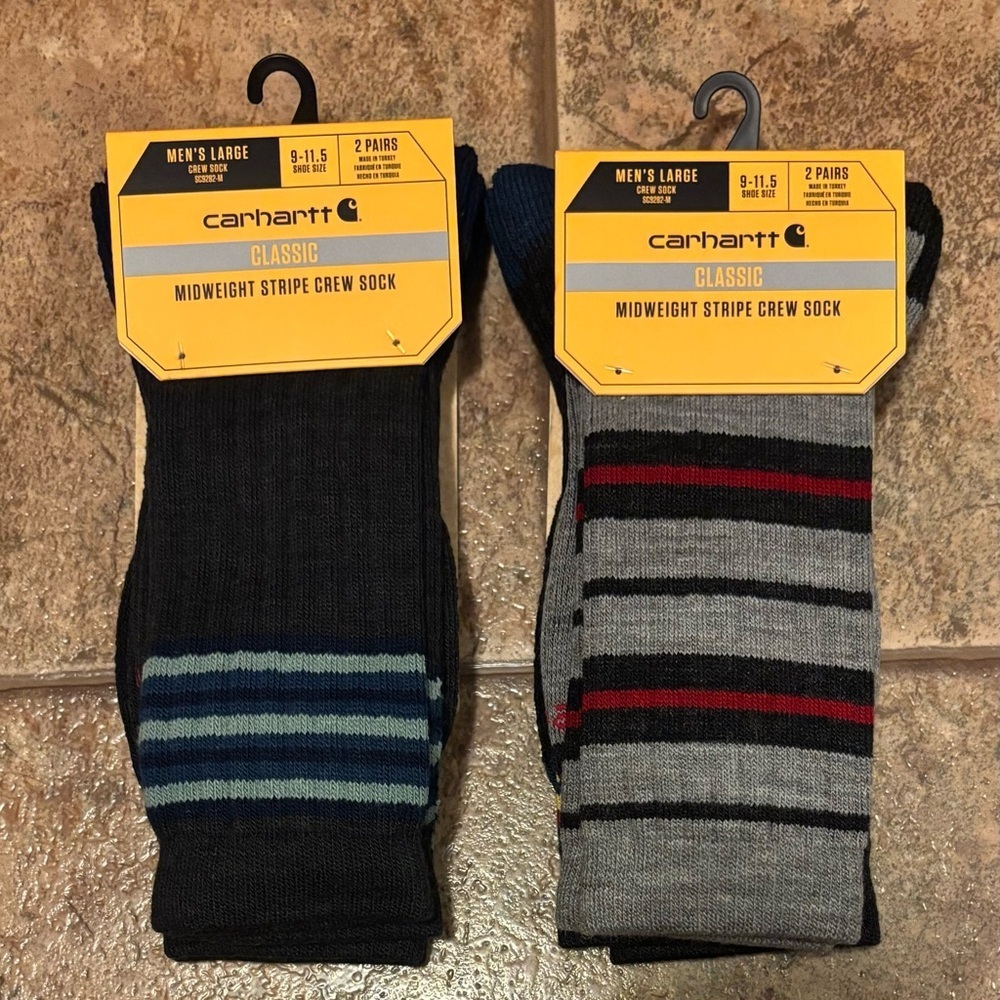 NWT *Bundle 4 pairs* men’s Carhartt Classic Midweight Stripe Crew Socks sz XL